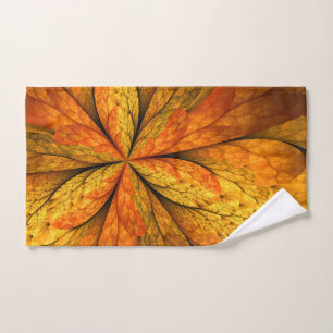 Autumn Plant, Modern Abstract Fractal Art Leaf Hand Towel