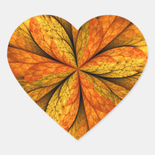 Autumn Plant, Modern Abstract Fractal Art Leaf Heart Sticker
