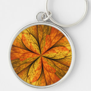 Autumn Plant, Modern Abstract Fractal Art Leaf Key Ring