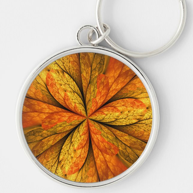 Autumn Plant, Modern Abstract Fractal Art Leaf Key Ring (Front)
