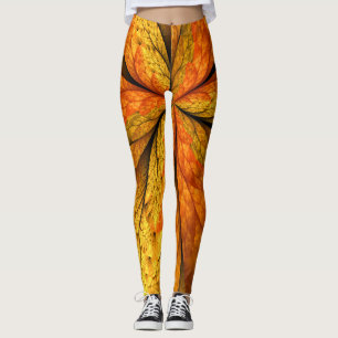Autumn Plant, Modern Abstract Fractal Art Leaf Leggings