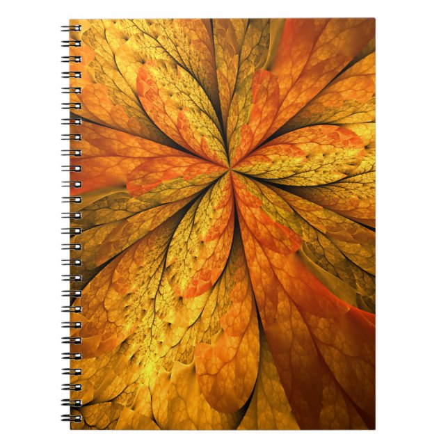 Autumn Plant, Modern Abstract Fractal Art Leaf Notebook (Front)