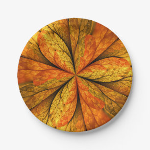 Autumn Plant, Modern Abstract Fractal Art Leaf Paper Plate