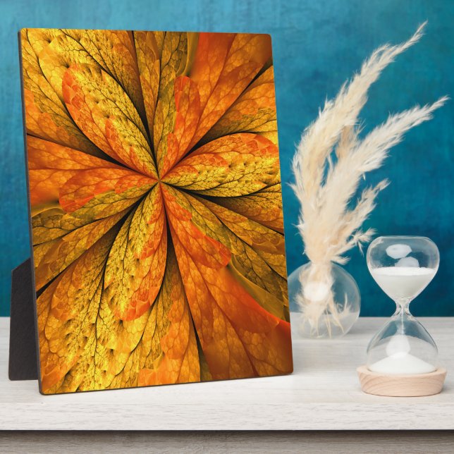Autumn Plant, Modern Abstract Fractal Art Leaf Plaque (Side)