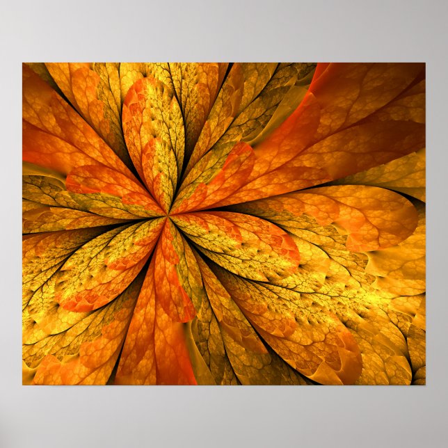 Autumn Plant, Modern Abstract Fractal Art Leaf Poster (Front)