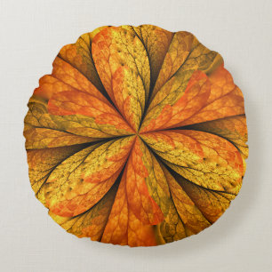 Autumn Plant, Modern Abstract Fractal Art Leaf Round Cushion