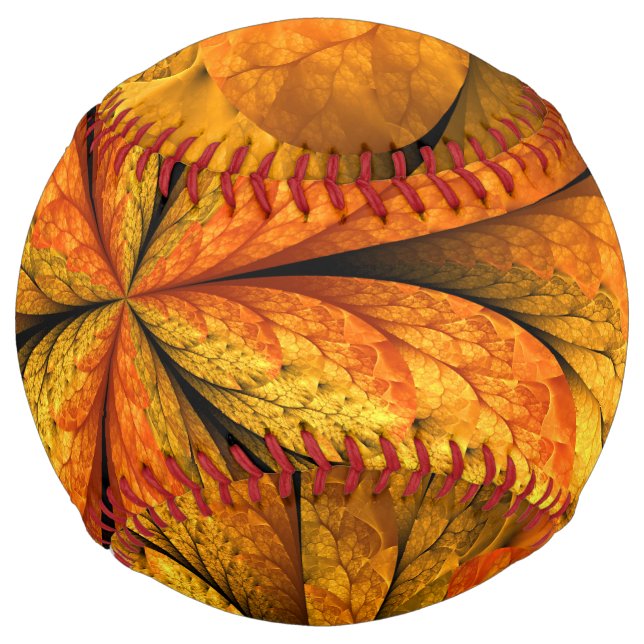 Autumn Plant, Modern Abstract Fractal Art Leaf Softball (Front)