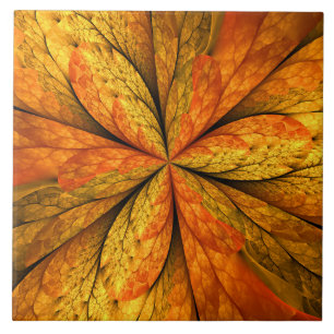 Autumn Plant, Modern Abstract Fractal Art Leaf Tile