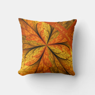 Autumn Plant, Modern Abstract Fractal Leaf Name Cushion