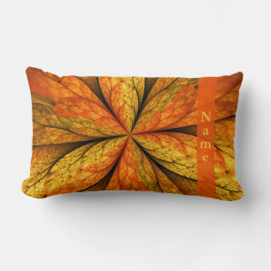 Autumn Plant, Modern Abstract Fractal Leaf Name Lumbar Cushion