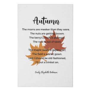 Autumn Poem by Emily Elizabeth Dickinson Faux Canvas Print