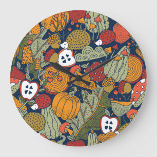 Autumn, polka dots, vintage, seamless pattern. large clock