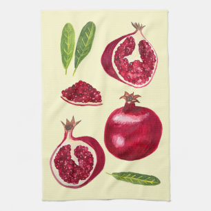 Autumn Pomegranates Watercolor Painting Tea Towel
