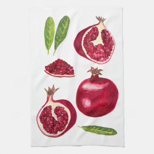 Autumn Pomegranates Watercolor Painting Tea Towel