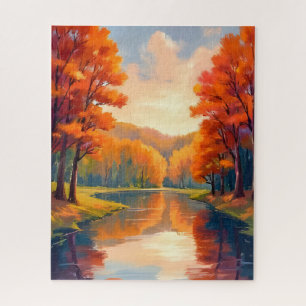 Autumn Pond   Fall Foliage Watercolor Nature Jigsaw Puzzle