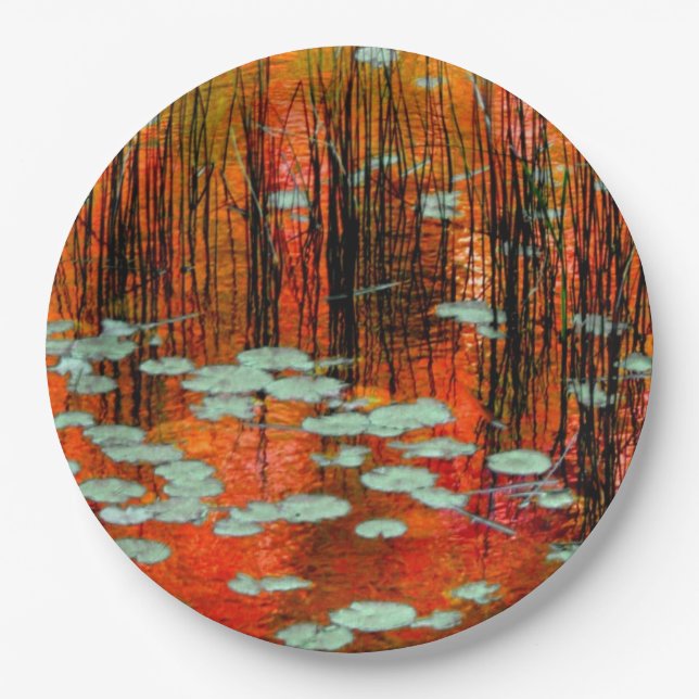 Autumn Pond Rustic Fall Wedding Photography Paper Plate (Front)