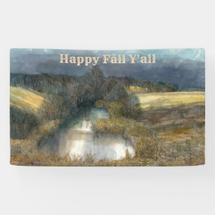 Autumn pond watercolor painting banner