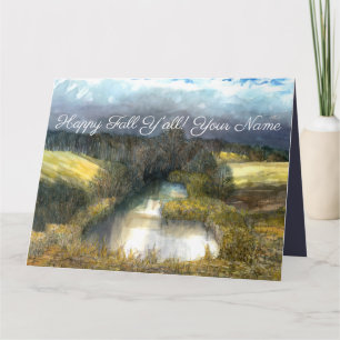 Autumn pond watercolor painting card