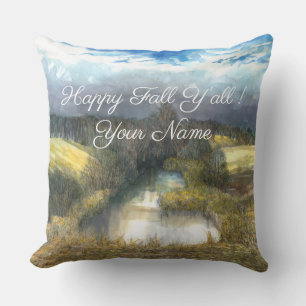 Autumn pond watercolor painting cushion