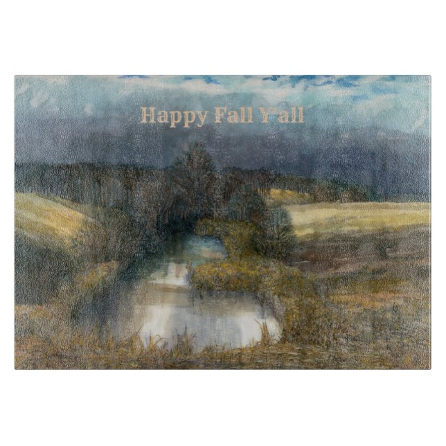 Autumn pond watercolor painting cutting board (Front)