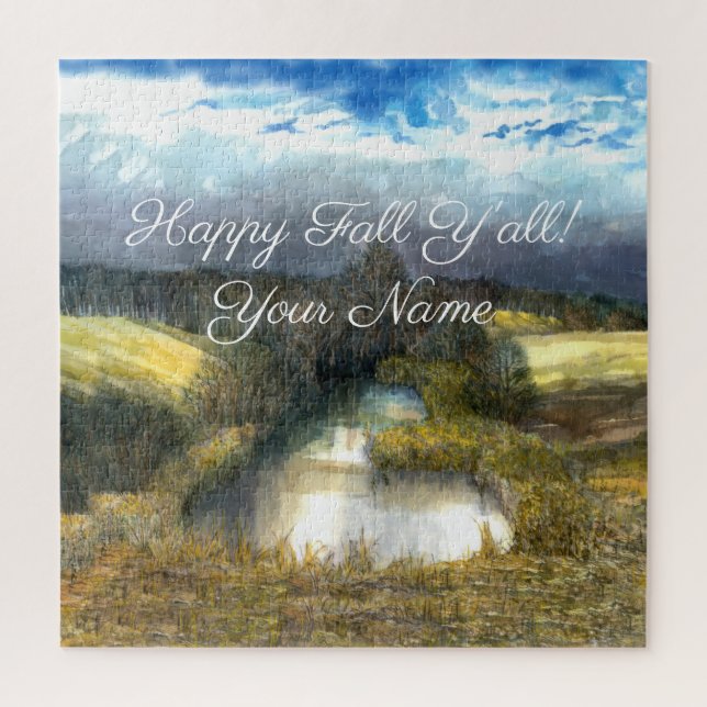 Autumn pond watercolor painting jigsaw puzzle (Vertical)