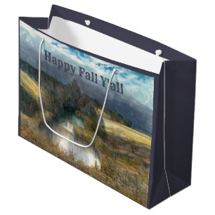 Autumn pond watercolor painting large gift bag