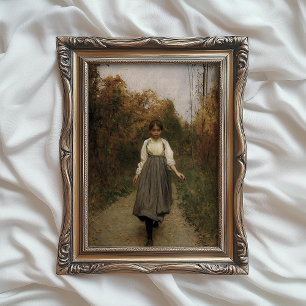 Autumn Portrait Print, Vintage Autumn Art, Fall Poster