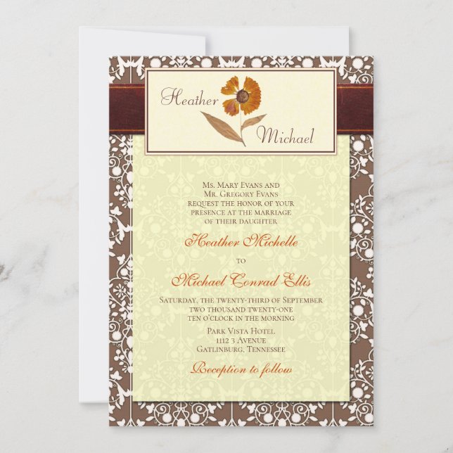 Autumn Pressed Flower Wedding Invitation (Front)