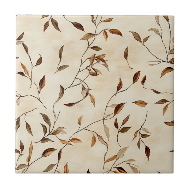 Autumn Pressed Leaf in Brown Gold and Olive Tile (Front)