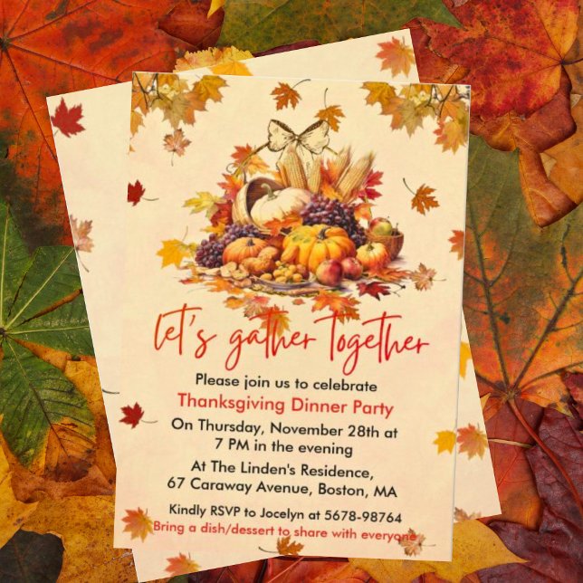 Autumn Produce Thanksgiving Party Invitation  (Creator Uploaded)