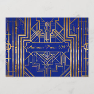 Autumn Prom invitation, gold, blue, Gatsby V3 Invitation
