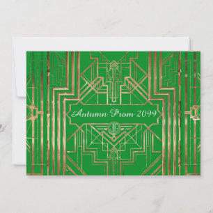 Autumn Prom invitation, gold, Green, Gatsby V3 Invitation
