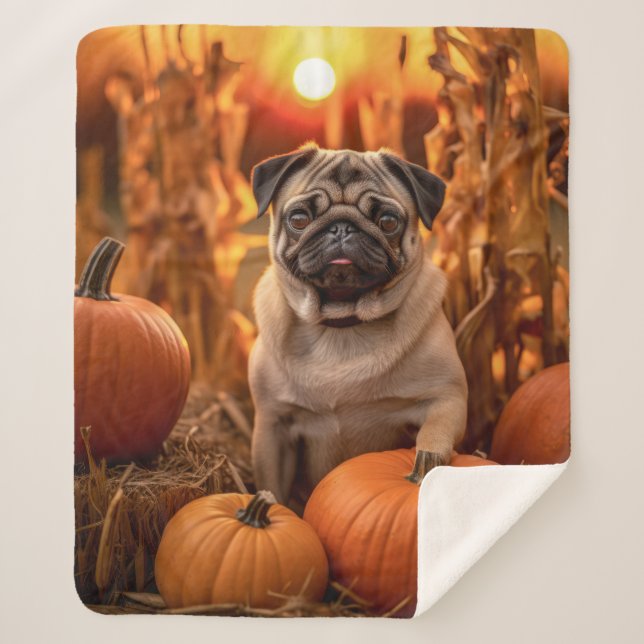 Autumn Pug Sherpa Blanket (Front)