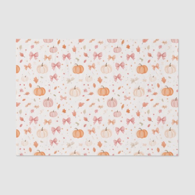 Autumn Pumpkin and Bows Fall Decoupage Tissue Paper (Front)