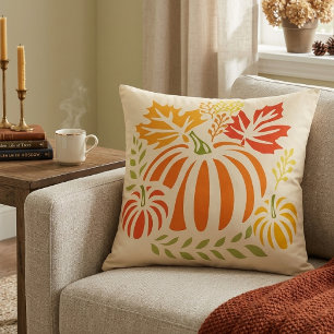 Autumn Pumpkin And Falling Leaves Cushion