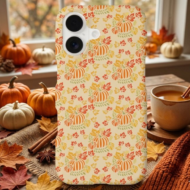 Autumn Pumpkin And Falling Leaves Seamless Pattern (Creator Uploaded)