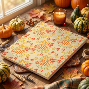 Autumn Pumpkin And Falling Leaves Seamless Pattern Tile