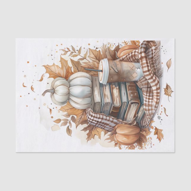 Autumn Pumpkin and Flowers Fall Decoupage Tissue Paper (Front)