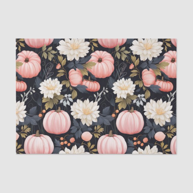 Autumn Pumpkin and Flowers Fall Decoupage Tissue Paper (Front)