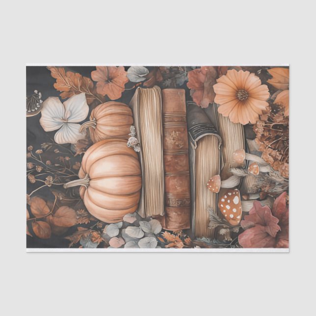 Autumn Pumpkin and Flowers Fall Decoupage Tissue Paper (Front)
