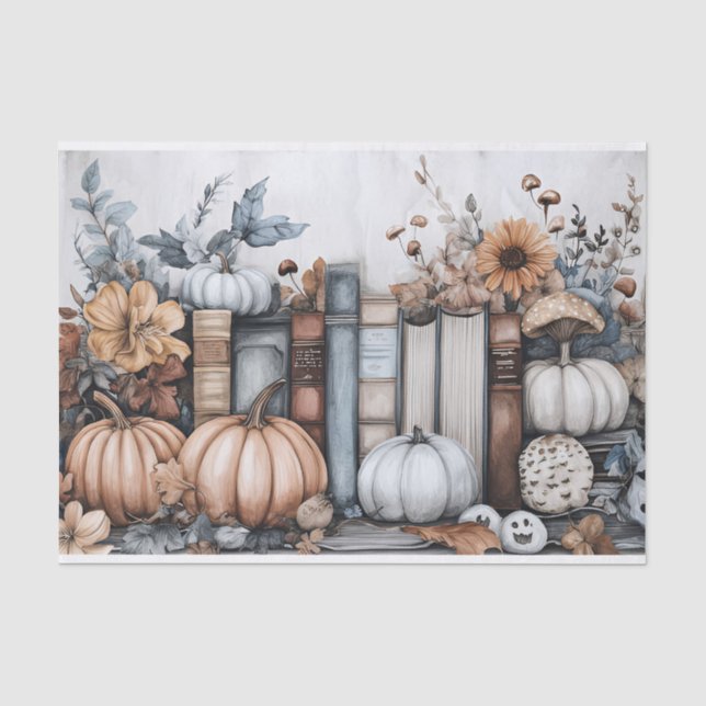 Autumn Pumpkin and Flowers Fall Decoupage Tissue Paper (Front)