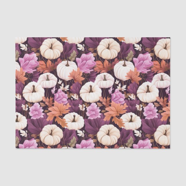 Autumn Pumpkin and Flowers Fall Decoupage Tissue Paper (Front)