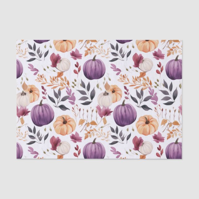 Autumn Pumpkin and Flowers Fall Decoupage Tissue Paper (Front)
