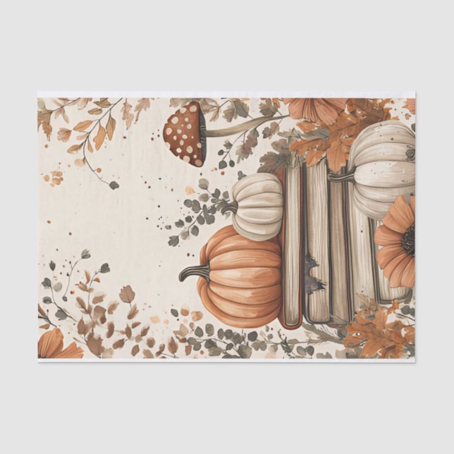 Autumn Pumpkin and Flowers Fall Decoupage Tissue Paper (Front)