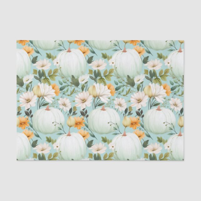 Autumn Pumpkin and Flowers Fall Decoupage Tissue Paper (Front)