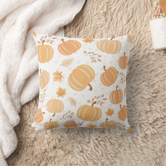 Autumn Pumpkin and Leaf Pastel Pattern Cushion