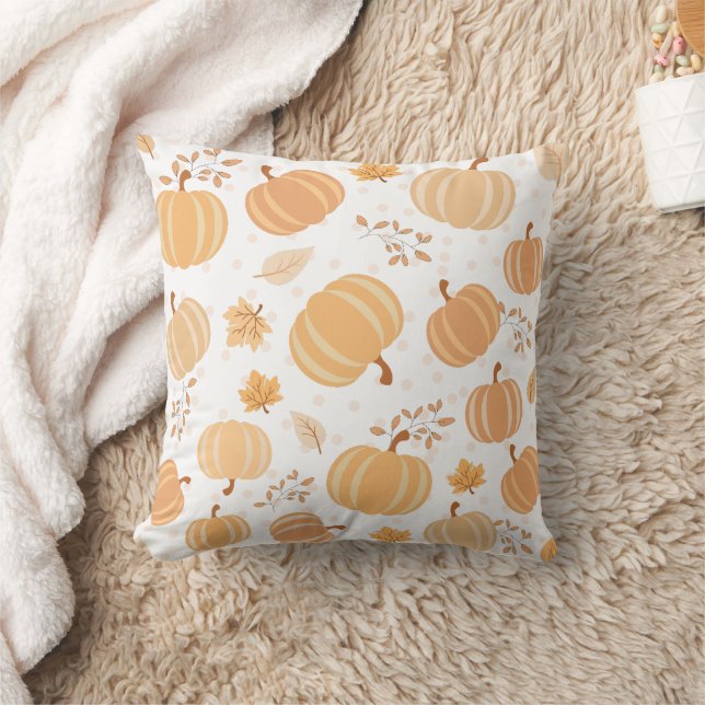 Autumn Pumpkin and Leaf Pastel Pattern Cushion (Blanket)