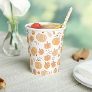 Autumn Pumpkin and Leaf Pastel Pattern Paper Cups