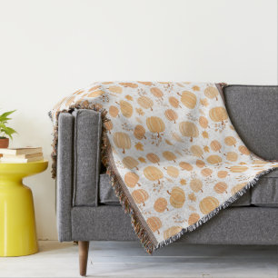 Autumn Pumpkin and Leaf Pastel Pattern Throw Blanket