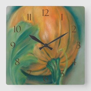 Autumn Pumpkin and Leaf Pastel Square Wall Clock